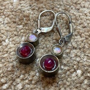 SOLD - Upcycled leverback earrings from artist fair in Mendocino, stamped.